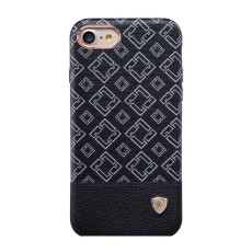 NILLKIN Oger Lattice Leather Coated Hard Case priekš Apple iPhone 7 / 8 / SE2 (2020) / SE3 (2022) - Melns - ādas aizmugures apvalks / bampers-vāciņš