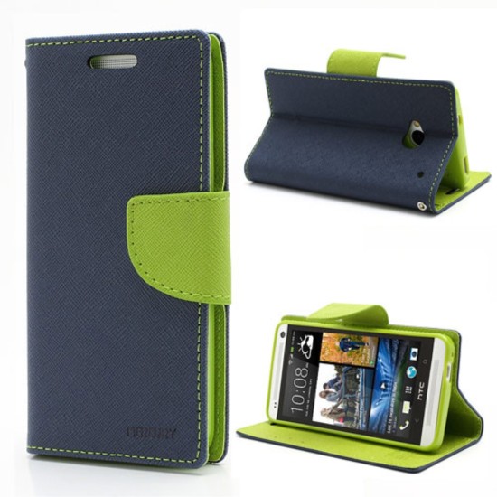 Mercury Fancy Diary priekš HTC One M7 - Tumši Zils - sāniski atverams maciņš ar stendu (eko ādas maks, grāmatiņa, PU leather book wallet case cover stand)