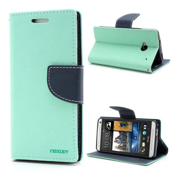 Mercury Fancy Diary priekš HTC One M7 - Tirkīzs - sāniski atverams maciņš ar stendu (eko ādas maks, grāmatiņa, PU leather book wallet case cover stand)