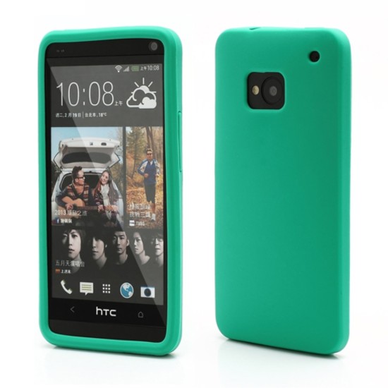 Rubberized Flexible Silicone Case Cover for HTC One M7 - Green - plastikāta aizmugures apvalks (bampers, vāciņš, slim case cover, bumper)