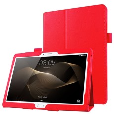 Litchi Skin Leather Stand Case for Huawei MediaPad M2 10 (M2-A01W / M2-A01L) 10.1-inch - Red - sāniski atverams maciņš ar stendu (ādas maks, grāmatiņa, leather book wallet case cover stand)
