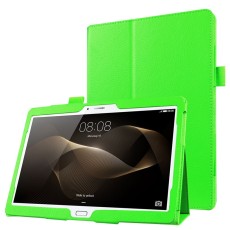 Litchi Skin Leather Stand Case for Huawei MediaPad M2 10 (M2-A01W / M2-A01L) 10.1-inch - Green - sāniski atverams maciņš ar stendu (ādas maks, grāmatiņa, leather book wallet case cover stand)