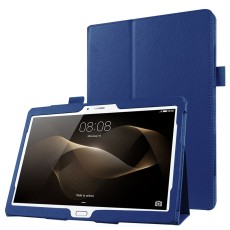 Litchi Skin Leather Stand Case for Huawei MediaPad M2 10 (M2-A01W / M2-A01L) 10.1-inch - Dark Blue - sāniski atverams maciņš ar stendu (ādas maks, grāmatiņa, leather book wallet case cover stand)