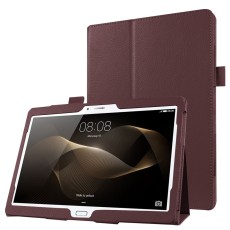 Litchi Skin Leather Stand Case for Huawei MediaPad M2 10 (M2-A01W / M2-A01L) 10.1-inch - Brown - sāniski atverams maciņš ar stendu (ādas maks, grāmatiņa, leather book wallet case cover stand)