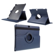 Litchi Skin Leather Case with 360 Degree Rotating Stand for Huawei MediaPad M2 10 (M2-A01W / M2-A01L) 10.1-inch - Dark Blue - sāniski atverams maciņš ar stendu (ādas maks, grāmatiņa, leather book wallet case cover stand)