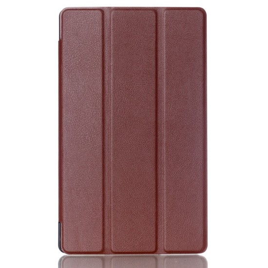 Tri-fold Stand PU Smart Auto Wake/Sleep Leather Case priekš Asus ZenPad 8.0 (Z380C / Z380KL) - Brown - sāniski atverams maciņš ar stendu