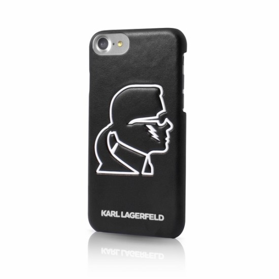 Karl Lagerfeld K-Punk series KLHCP7HPKLGLO priekš Apple iPhone 7 / 8 / SE2 (2020) / SE3 (2022) - Black Glow in the Dark - ādas aizmugures apvalks / bampers-vāciņš
