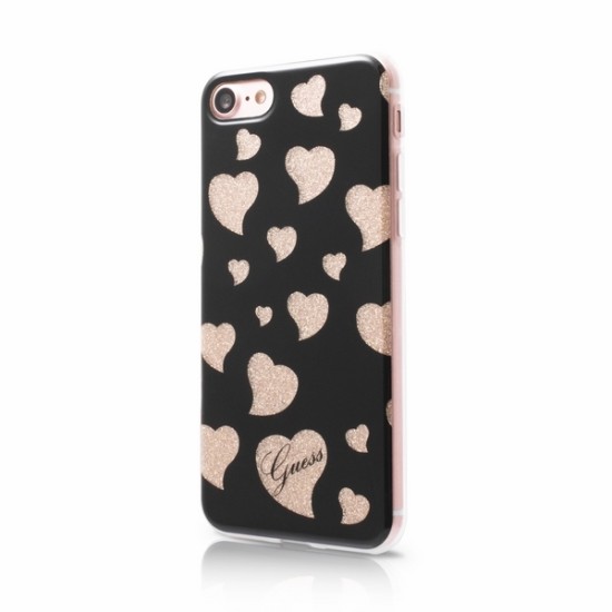 Guess Girly Hearts series GUHCP7GLHBK priekš Apple iPhone 7 / 8 / SE2 (2020) / SE3 (2022) - Melns - silikona aizmugures apvalks / bampers-vāciņš