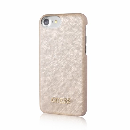 Guess Saffiano series GUHCP7TBE Hard Case для Apple iPhone 7 / 8 / SE2 (2020) / SE3 (2022) - Золотой - кожаный чехол-накладка / бампер-крышка