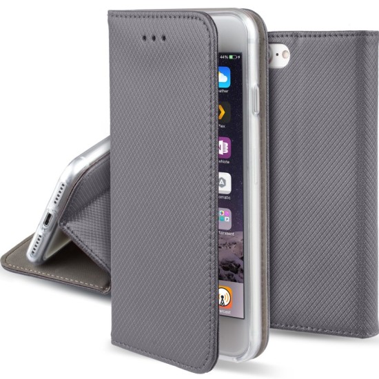 Smart Magnet Book Case priekš LG X Cam K580 - Pelēks - sāniski atverams maciņš ar stendu (ādas maks, grāmatiņa, leather book wallet case cover stand)