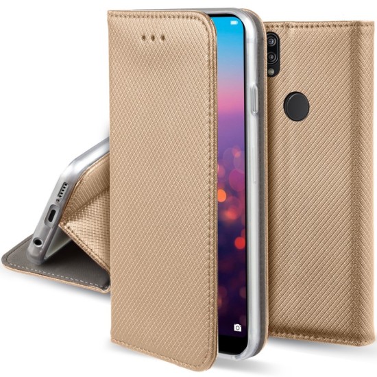 Smart Magnet Book Case priekš LG X Cam K580 - Zelts - sāniski atverams maciņš ar stendu (ādas maks, grāmatiņa, leather book wallet case cover stand)