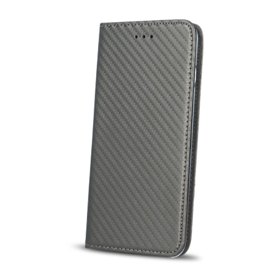 GreenGo Smart Carbon Magnet book case priekš Sony Xperia E5 F3311 / F3312 - Pelēks - sāniski atverams maciņš ar stendu (ādas maks, grāmatiņa, leather book wallet case cover stand)