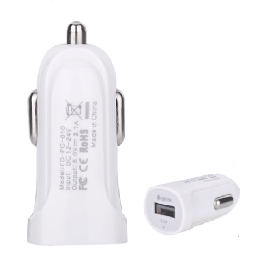 Devia USB 12/24V Car Smart Charger 2.1A - Balts - USB auto lādētājs