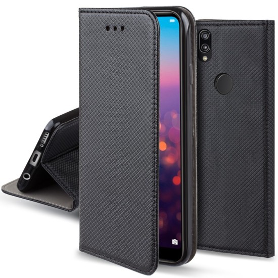 Smart Magnet Book Case priekš Huawei P9 Lite 2017 / P8 Lite 2017 / Honor 8 Lite - Melns - sāniski atverams maciņš ar stendu (ādas maks, grāmatiņa, leather book wallet case cover stand)