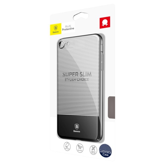BASEUS Stripe Design Plating PC Hard Phone Cover priekš Apple iPhone 7 / 8 / SE2 (2020) / SE3 (2022) - Melns - silikona aizmugures apvalks / bampers-vāciņš