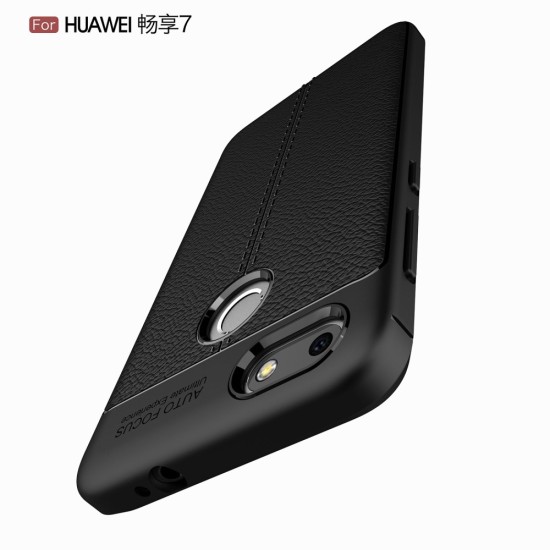 Litchi Skin PU Leather Coated TPU Mobile Phone Case for Huawei P9 Lite mini - Black - ādas imitācijas triecienizturīgs silikona aizmugures apvalks (maciņš, bampers, vāciņš, slim cover, bumper, back case)