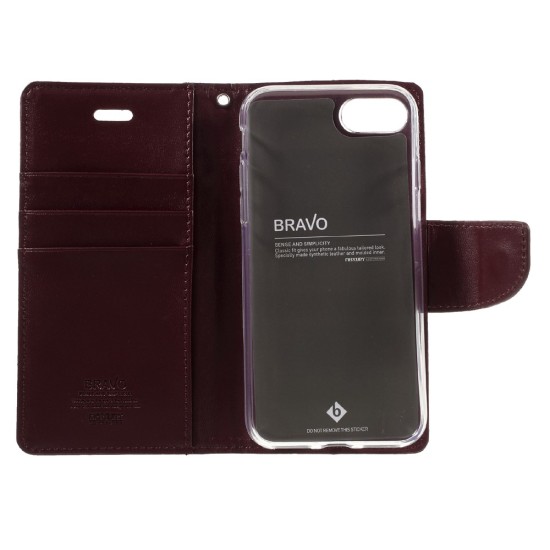 Mercury Bravo Flip Case priekš LG X Power K220 - Bordo - sāniski atverams maciņš ar stendu (ādas grāmatveida maks, leather book wallet cover stand)