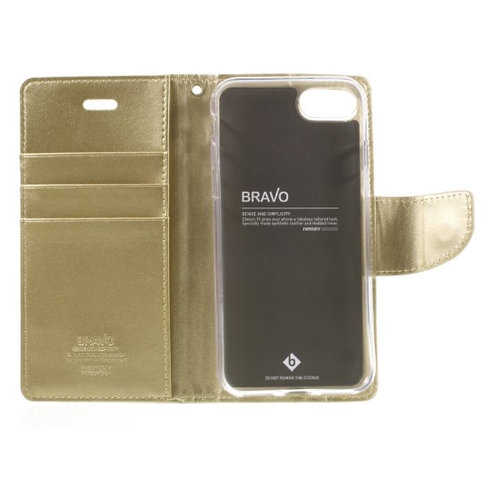 Mercury Bravo Flip Case priekš LG X Power K220 - Zelts - sāniski atverams maciņš ar stendu (ādas grāmatveida maks, leather book wallet cover stand)