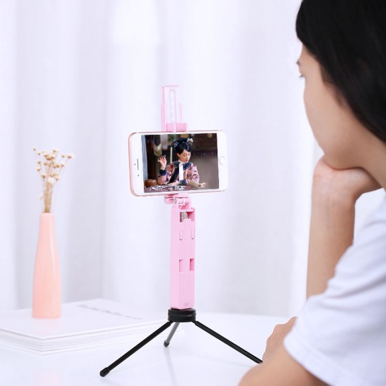 Usams ZB5103 (US-ZB051) Audio cable Selfie Stick with LED light - Rozā - Selfie monopod Teleskopisks stiprinājuma statīvs ar Led apgaismojumu