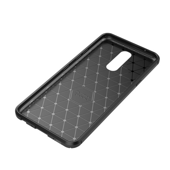 Beetle Series Carbon Fiber TPU Protection Phone Cover priekš LG K40 X420 - Melns - triecienizturīgs silikona aizmugures apvalks (bampers, vāciņš, slim TPU silicone case shell cover, bumper)