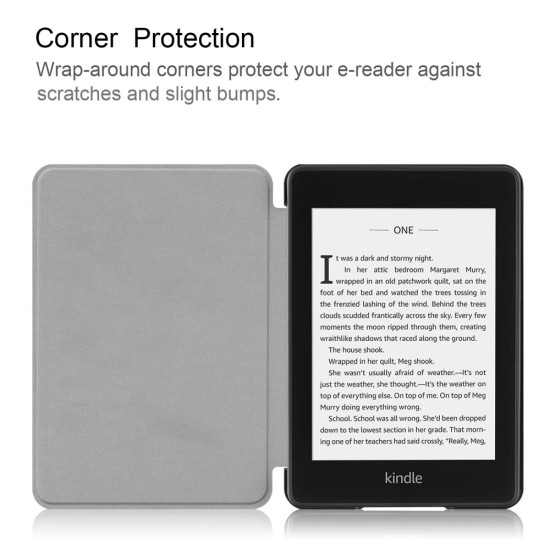 PU Leather Flip Case Smart Auto Wake/Sleep priekš Amazon Kindle Paperwhite 4 (2018) - Melns - sāniski atverams maciņš ar stendu