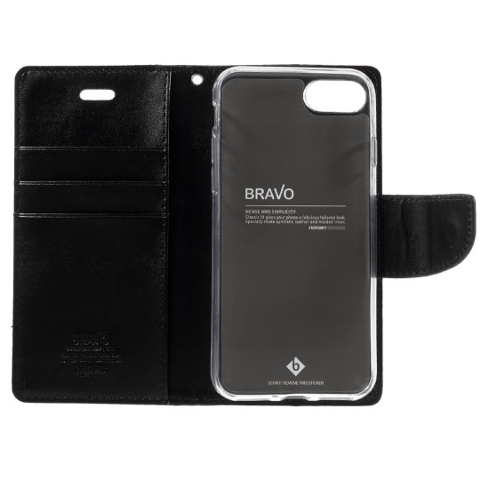 Mercury Bravo Flip Case priekš Apple iPhone 12 / 12 Pro - Melns - sāniski atverams maciņš ar stendu