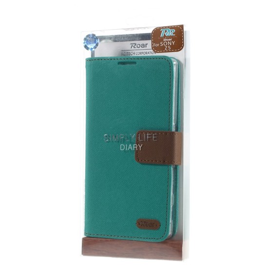 RoarKorea Simply Life Diary Sony Xperia Z3 Plus E6553 / Z4 - Gaiši Zils - sāniski atverams maciņš ar stendu (ādas maks, grāmatiņa, leather book wallet case cover stand)