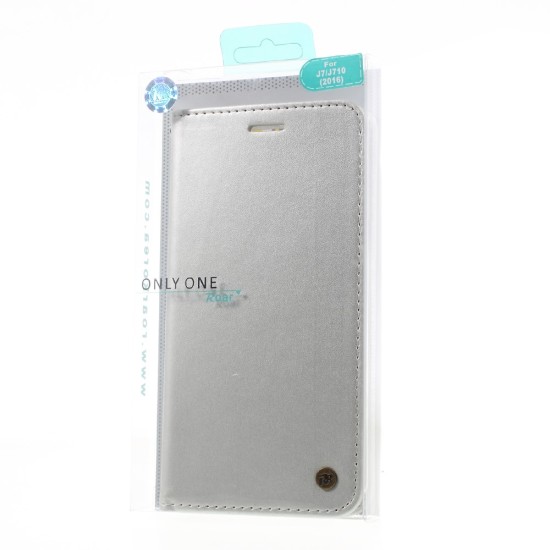 RoarKorea Only One Magnet Flip Case priekš Samsung Galaxy J1 J120 (2016) - Sudrabains - magnētisks sāniski atverams maciņš ar stendu (ādas grāmatveida maks, leather book wallet cover stand)