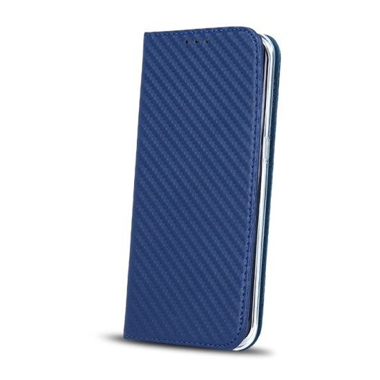 GreenGo Smart Carbon Magnet book case priekš LG K10 (2017) M250 - Tumši Zils - sāniski atverams maciņš ar stendu (ādas maks, grāmatiņa, leather book wallet case cover stand)