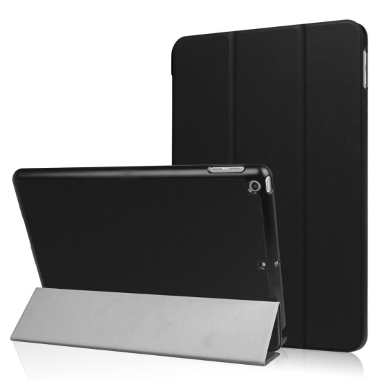 Tri-fold Stand PU Smart Auto Wake/Sleep Leather Case priekš Apple iPad 9.7 2017 / 2018 - Melns - sāniski atverams maciņš ar stendu