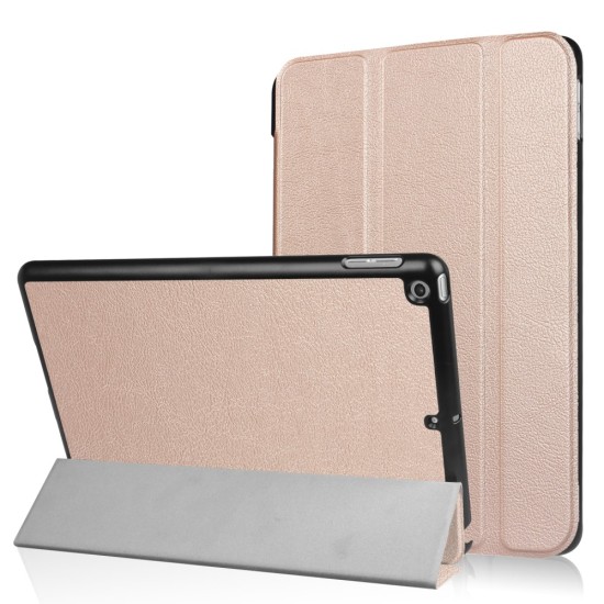 Tri-fold Stand PU Smart Auto Wake/Sleep Leather Case priekš Apple iPad 9.7 2017 / 2018 - Rozā Zelts - sāniski atverams maciņš ar stendu