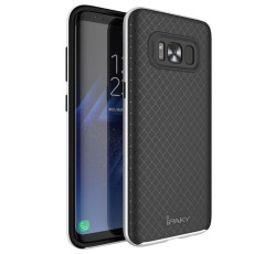IPAKY Hybrid 2-in-1 PC TPU Cover for Samsung Galaxy S8 Plus G955 - Silver - silikona ar plastikas rāmi aizmugures apvalks (bampers, vāciņš, TPU silicone cover, bumper shell)