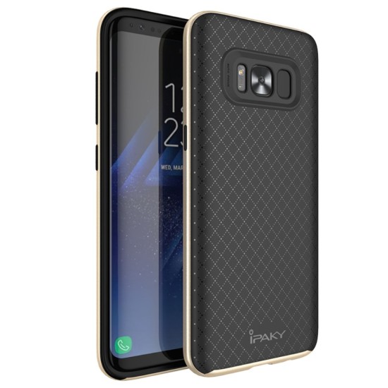 IPAKY Hybrid 2-in-1 PC TPU Cover for Samsung Galaxy S8 Plus G955 - Gold - silikona ar plastikas rāmi aizmugures apvalks (bampers, vāciņš, TPU silicone cover, bumper shell)