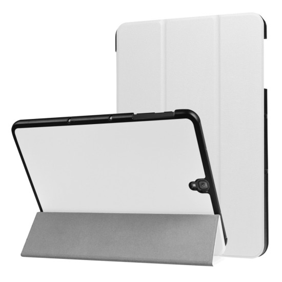 Tri-fold Stand PU Leather Case priekš Samsung Galaxy Tab S3 9.7-inch T820 / T825 - White - sāniski atverams maciņš ar stendu