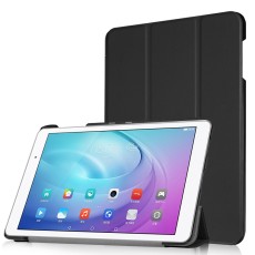 Tri-fold Stand PU Smart Auto Wake/Sleep Leather Case priekš Huawei MediaPad T2 10 Pro (FDR-A01L / A04L / A01w / A03L) - Black - sāniski atverams maciņš ar stendu