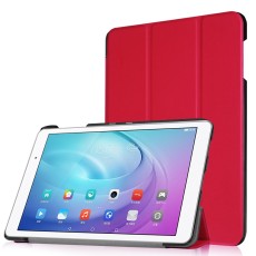 Tri-fold Stand PU Smart Auto Wake/Sleep Leather Case priekš Huawei MediaPad T2 10 Pro (FDR-A01L / A04L / A01w / A03L) - Red - sāniski atverams maciņš ar stendu