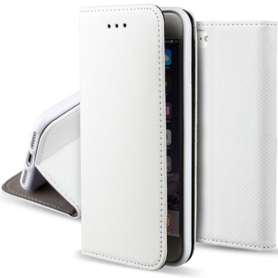 Smart Magnet Book Case priekš Samsung Galaxy A7 (2017) A720 - Balts - sāniski atverams maciņš ar stendu (ādas maks, grāmatiņa, leather book wallet case cover stand)