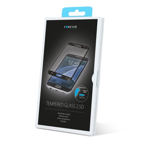 Forever Full Screen 2.5D Tempered Glass priekš Samsung Galaxy A7 (2016) A710 - Melns - Ekrāna Aizsargstikls / Bruņota Stikla Aizsargplēve