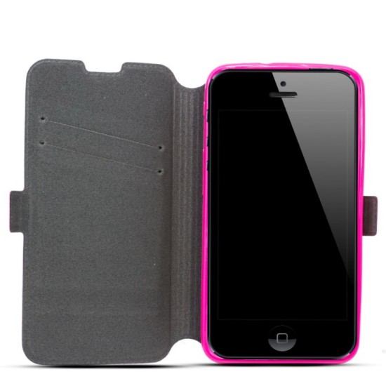Telone plāns sāniski atverams HTC One M9 - Rozā - sāniski atverams maciņš ar stendu (ādas maks, grāmatiņa, leather book wallet case cover stand)