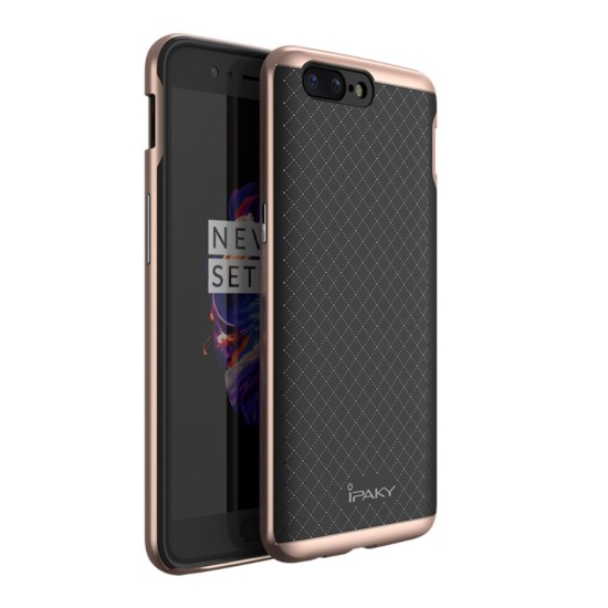 IPAKY 2-Piece PC Frame and TPU Phone Case for OnePlus 5 - Rose Gold - silikona ar plastikas rāmi aizmugures apvalks (bampers, vāciņš, TPU silicone cover, bumper shell)