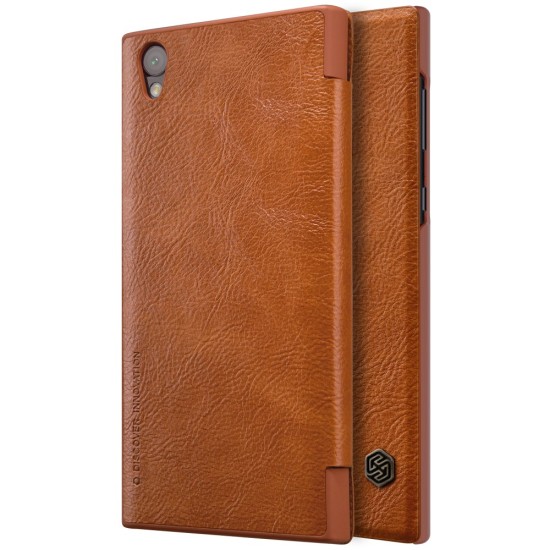 NILLKIN Qin Series Card Slot Flip Leather Mobile Shell priekš Sony Xperia L1 G3311 / G3312 - Brūns - sāniski atverams maciņš (ādas maks, grāmatiņa, leather book wallet case cover)
