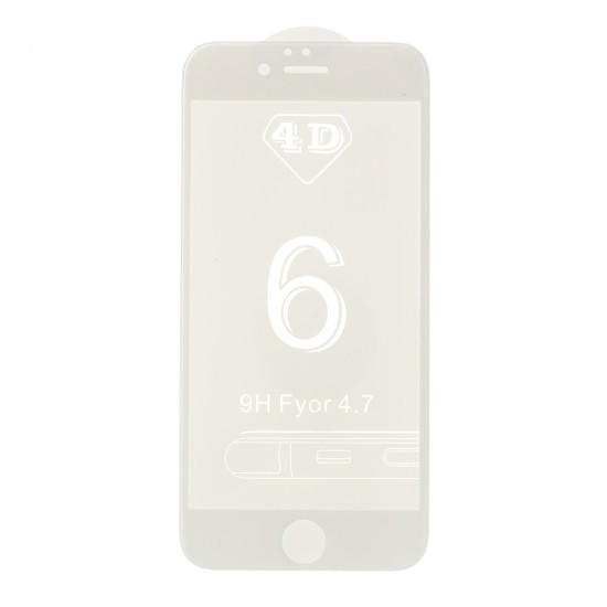 4D Curved (ar noapaļotām malām) Full Size Tempered Glass screen protector film guard priekš Apple iPhone 6 Plus / 6S Plus - White - Ekrāna Aizsargstikls / Bruņota Stikla Aizsargplēve