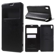 RoarKorea Noble View Sony Xperia XA Ultra F3211 / F3216 - Melns - sāniski atverams maciņš ar stendu un lodziņu (ādas maks, grāmatiņa, leather book wallet case cover stand)
