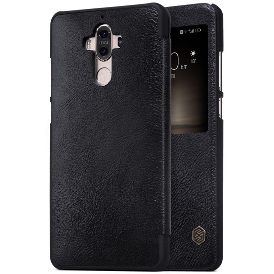 NILLKIN Qin Series Smart View Leather Case Cover priekš Huawei Mate 9 - Melns - sāniski atverams maciņš ar lodziņu (ādas maks, grāmatiņa, leather book wallet case cover)