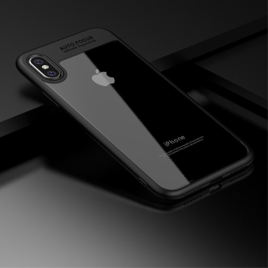 IPAKY Hybrid TPU Frame Clear Acrylic Phone Case priekš Apple iPhone X / XS - Melns - plastikāta apvalks ar silikona malām (bampers, vāciņš, TPU silicone cover, bumper shell)