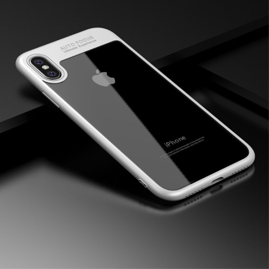 IPAKY Hybrid TPU Frame Clear Acrylic Phone Case priekš Apple iPhone X / XS - Balts - plastikāta apvalks ar silikona malām (bampers, vāciņš, TPU silicone cover, bumper shell)