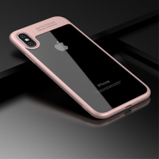 IPAKY Hybrid TPU Frame Clear Acrylic Phone Case priekš Apple iPhone X / XS - Pink - plastikāta apvalks ar silikona malām (bampers, vāciņš, TPU silicone cover, bumper shell)