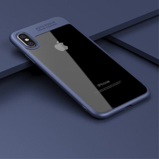 IPAKY Hybrid TPU Frame Clear Acrylic Phone Case priekš Apple iPhone X / XS - Zils - plastikāta apvalks ar silikona malām (bampers, vāciņš, TPU silicone cover, bumper shell)