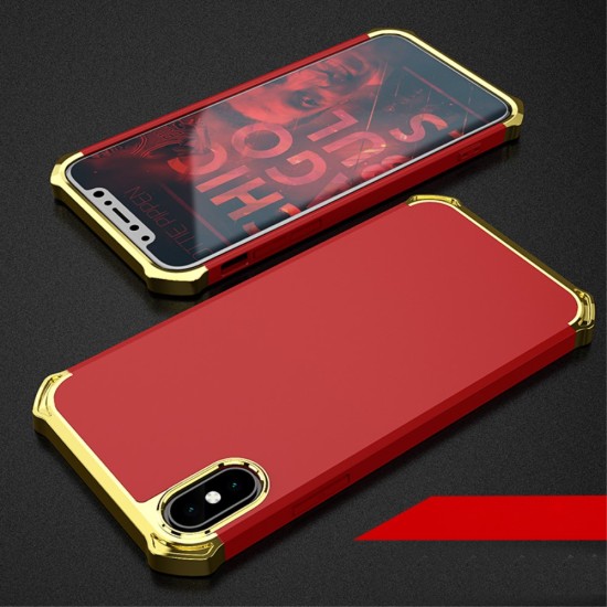 Kylin Series Detachable 3-in-1 Anodizing Process Plastic Hard Phone Case priekš Apple iPhone X / XS - Sarkans / Zelts - plastikas aizmugures apvalks (bampers, vāciņš, PU back cover, bumper shell)