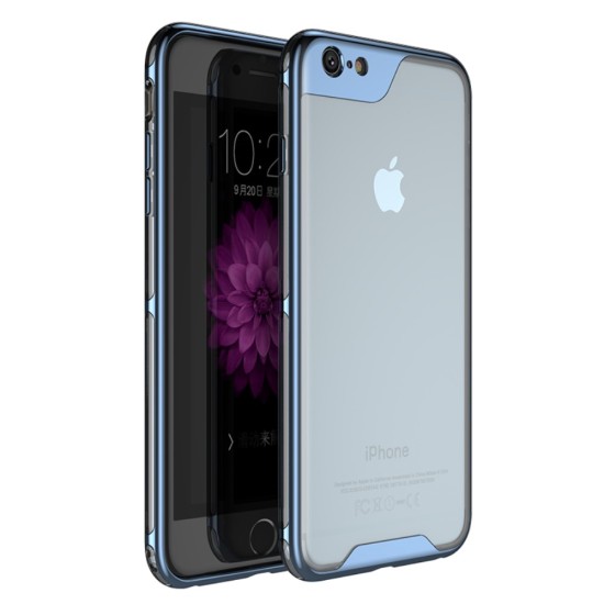 IPAKY Yuyan Series Plated PC Frame Clear TPU Back Case priekš Apple iPhone 6 Plus / 6S Plus - Zils - silikona ar plastikas rāmi aizmugures apvalks (bampers, vāciņš, TPU silicone cover, bumper shell)